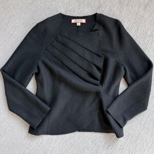 Beyond Threads Alpaca & Wool Pleated Wrap Blazer Jacket Black Medium